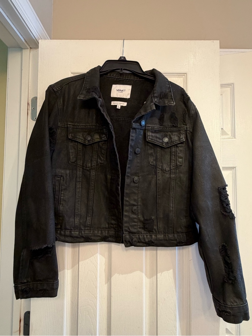VERVET BY FLYING MONKEY Black Distressed Trucker Jacket